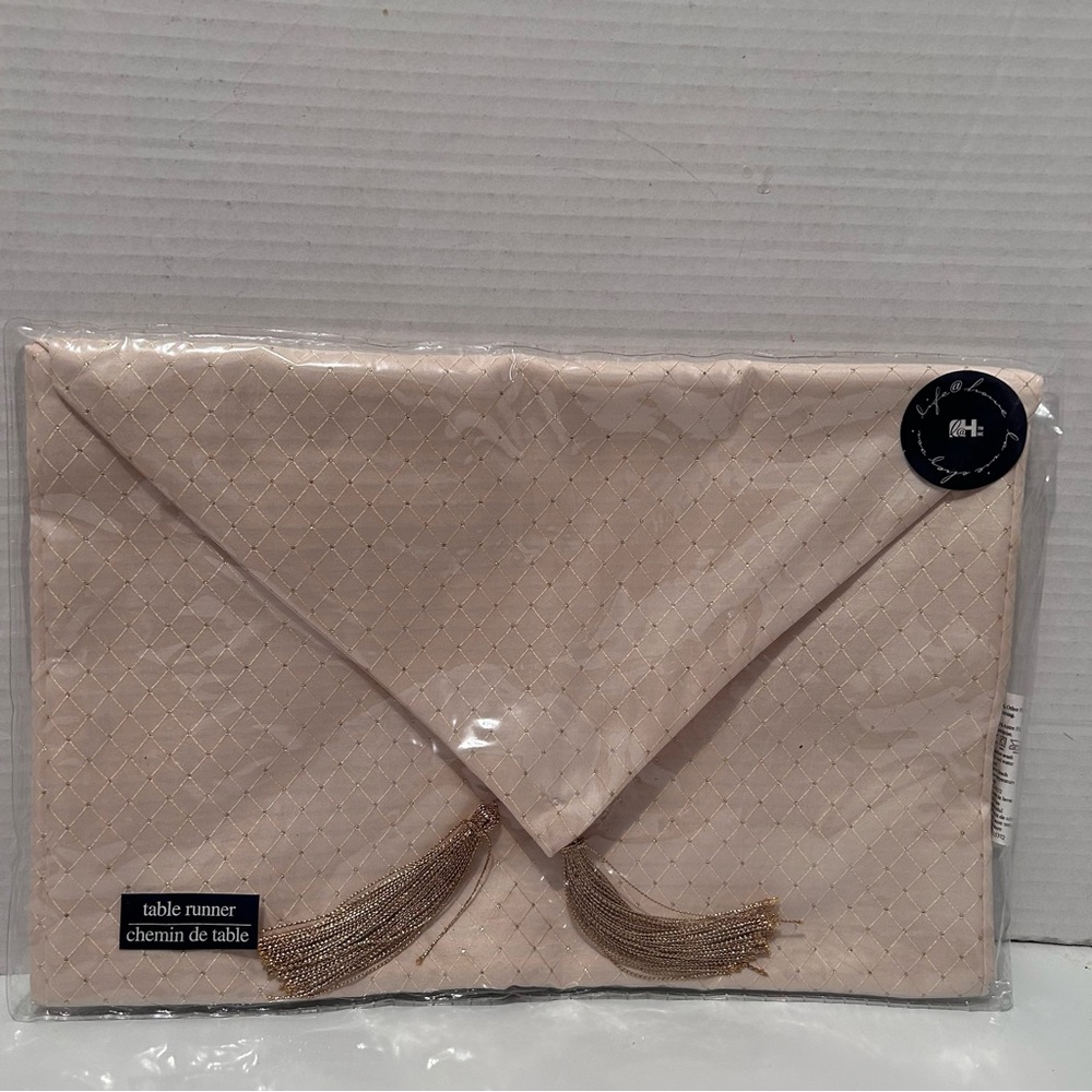 Life at Home table runner 14" x 70" with tassels at both ends